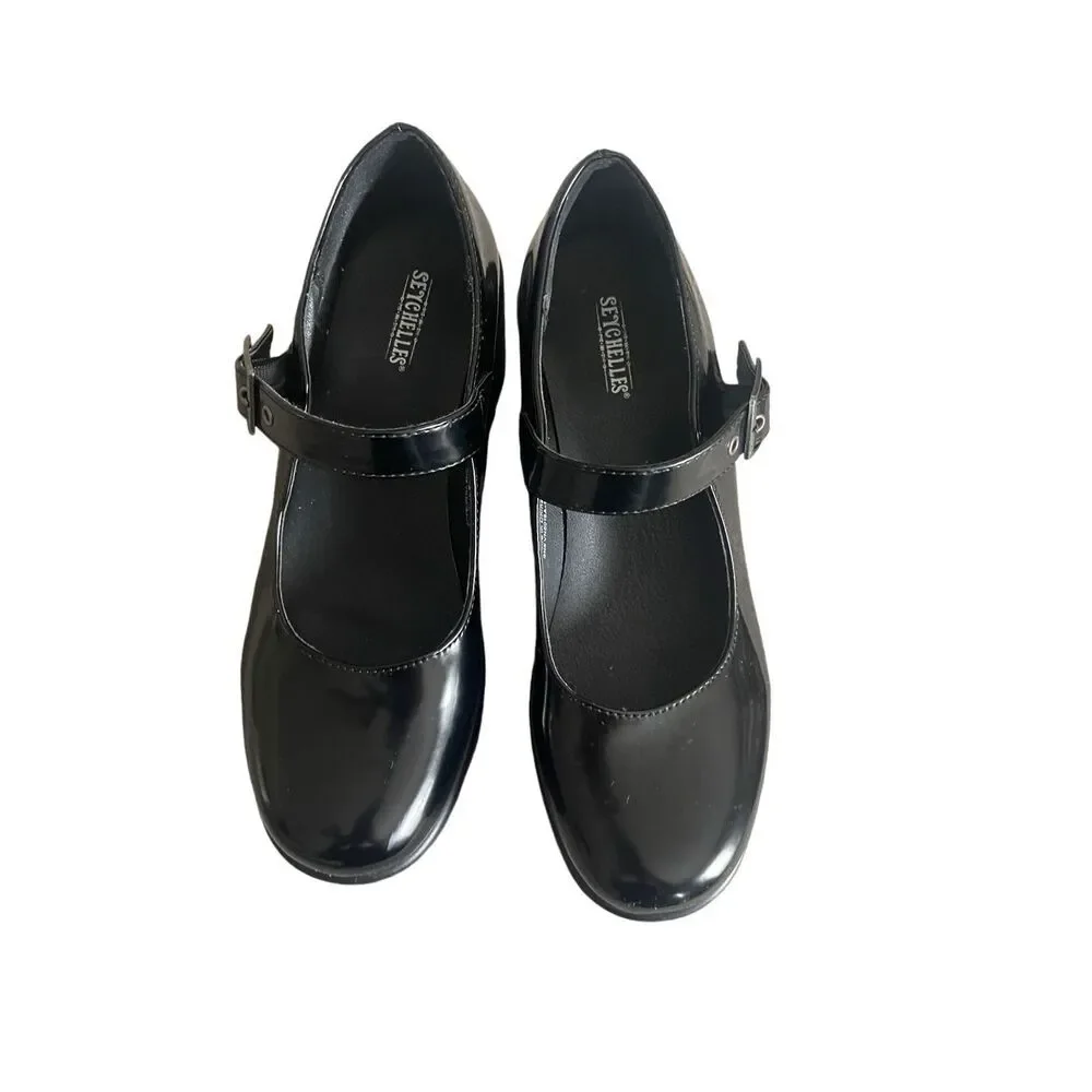 Anthropologie Seychelles chunky black Mary Jane heeled shoe 7.5 - Picture 2 of 5